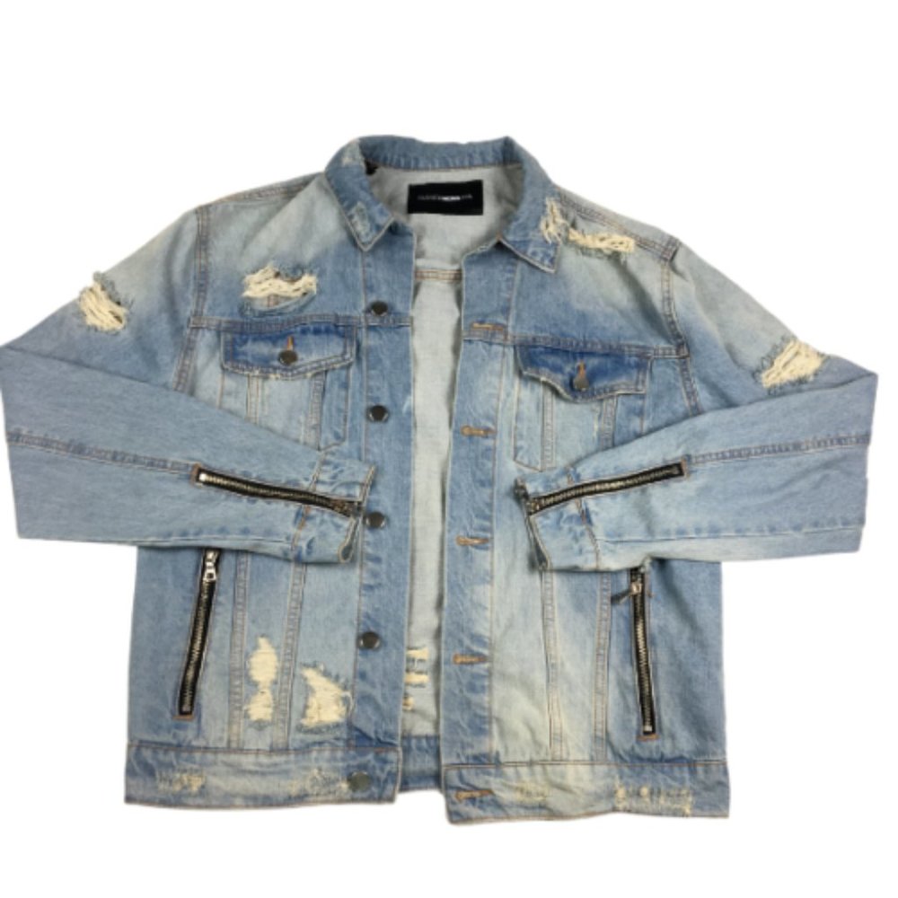 Fashion Nova Men's Denim Blue Stylish Long Sleeve Jean Jacket Size S